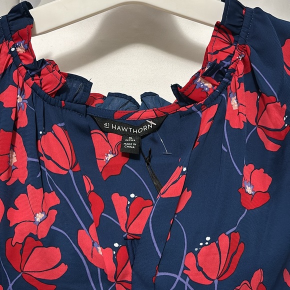Floral Navy and Red Women's Top - Picture 5 of 5
